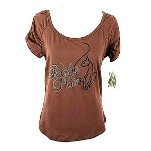 Baby Phat Brown Ruched Sleeve Top 1X NWT